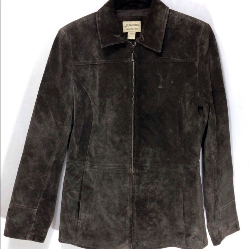 St John’s Bay Washable Brown Suede Blazer Jacket Size Medium Petite